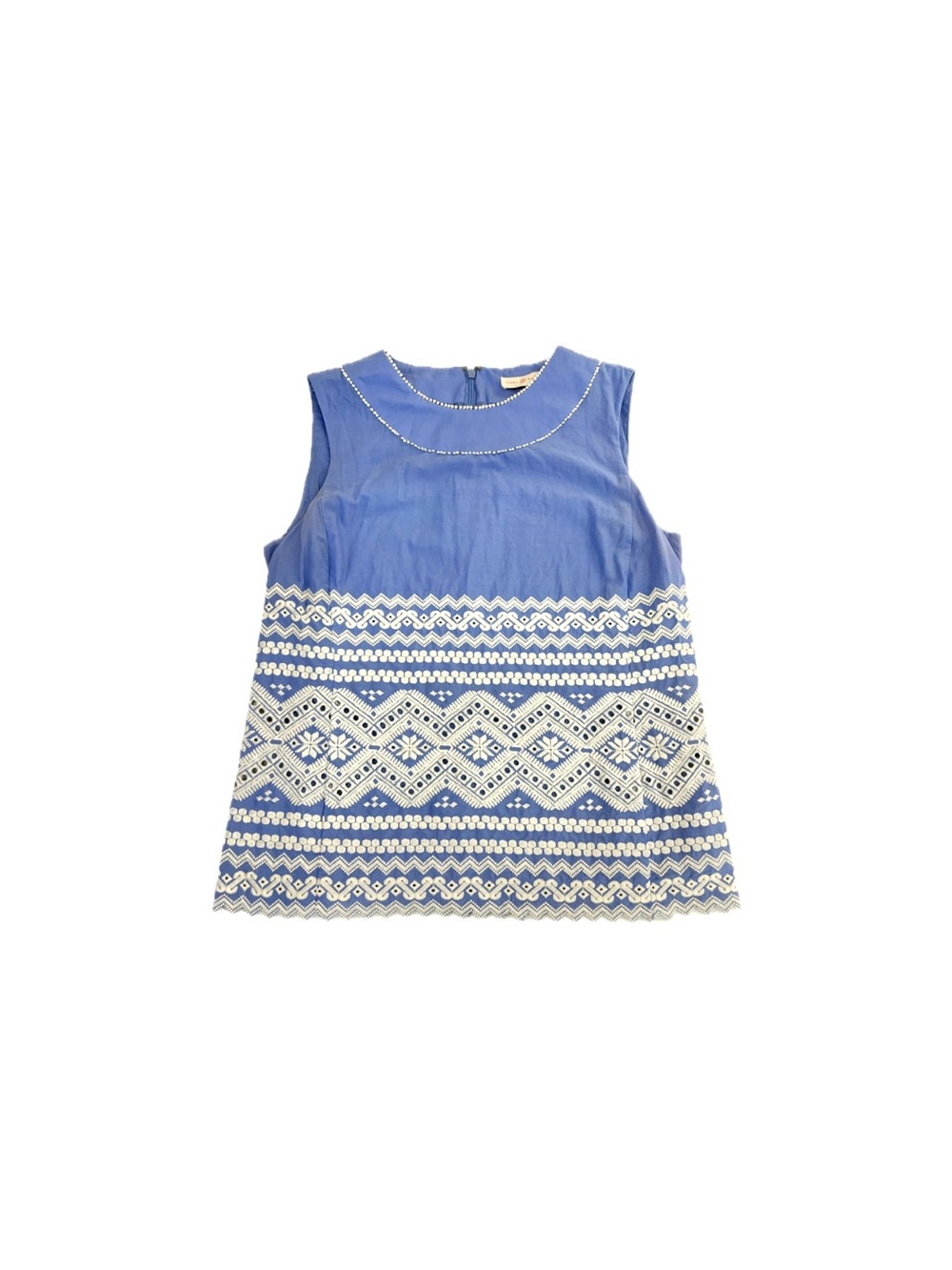 Tory Burch Embroidered Cotton Tailored Tank Top in Blue White – Size 10